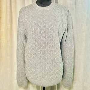 Abercrombie & Fitch Cable Knit Sweater Men's Medium Gray Wool Blend Crew Neck